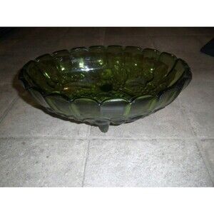 Green Glass Footed Oval Glass Bowl Fruit